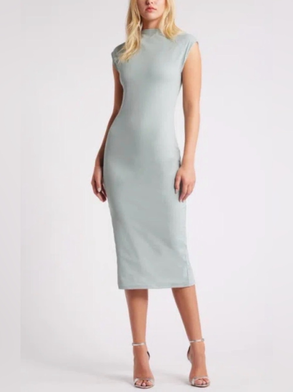 Open Edit FUNNEL NECK MIDI DRESS IN TEAL POND